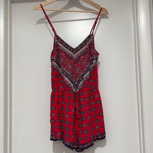 Forever 21 Red and Navy Patterned Romper